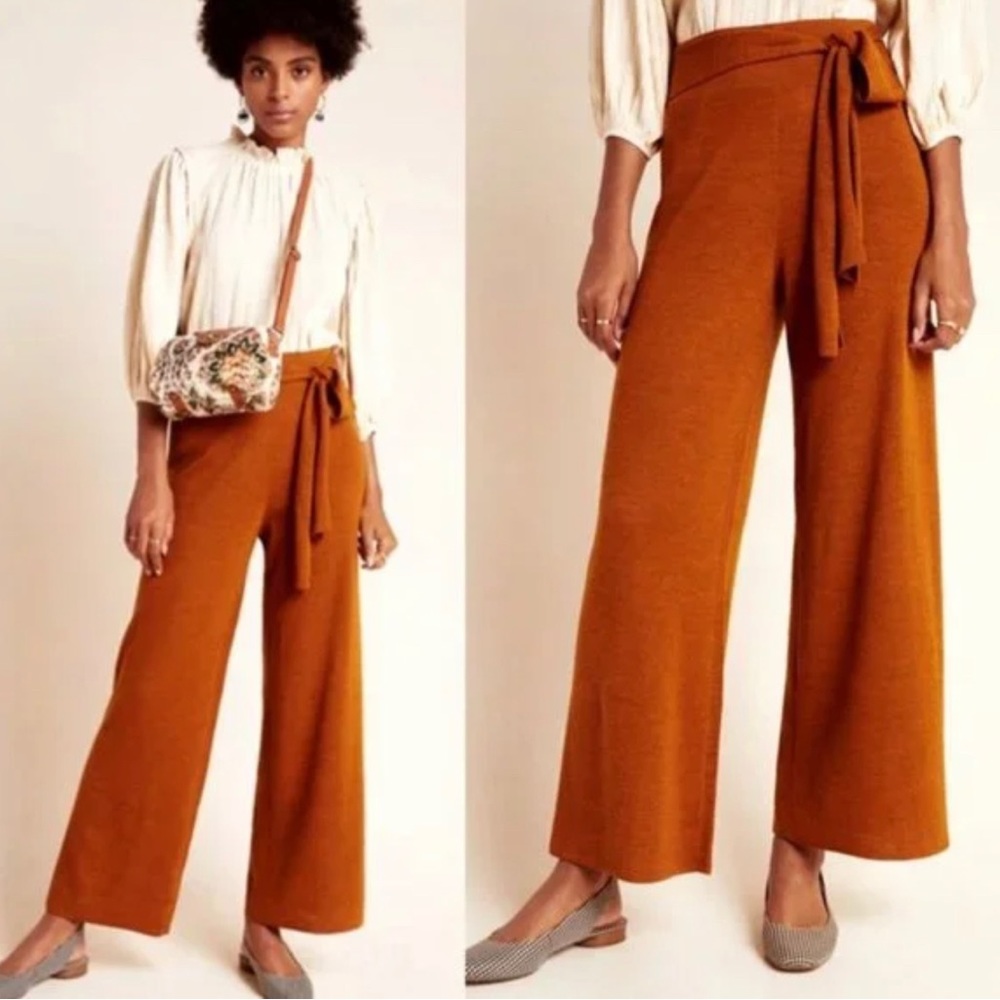 Anthropologie Linette Cropped Knit Wide Leg Merino Wood Pants